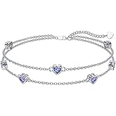 Dorunmo Heart Birthstone Anklet Bracelets for Women 925 Sterling Silver Birthday Jewelry Best Mother's Day for Women Wife