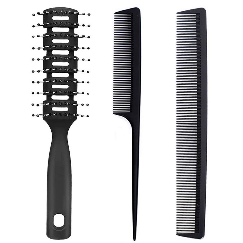 zhuochuan Hair Styling Combs, 3 Pcs Black Men Styling Brush Male and Female Styling Brush for Long Wet Thick Curly Hair