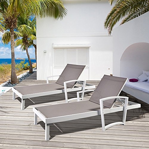 Outdoor Patio Reclining Chaise Lounge Chair, Adjustable Textline