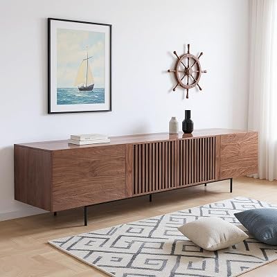 gaoyangjiaju 94.48" Mid Century Modern TV Stand for TVs up to 70"-90",Tv Console with 4 Storage Cabinets, Media Furniture for Living Room or Bedroom,Walnut