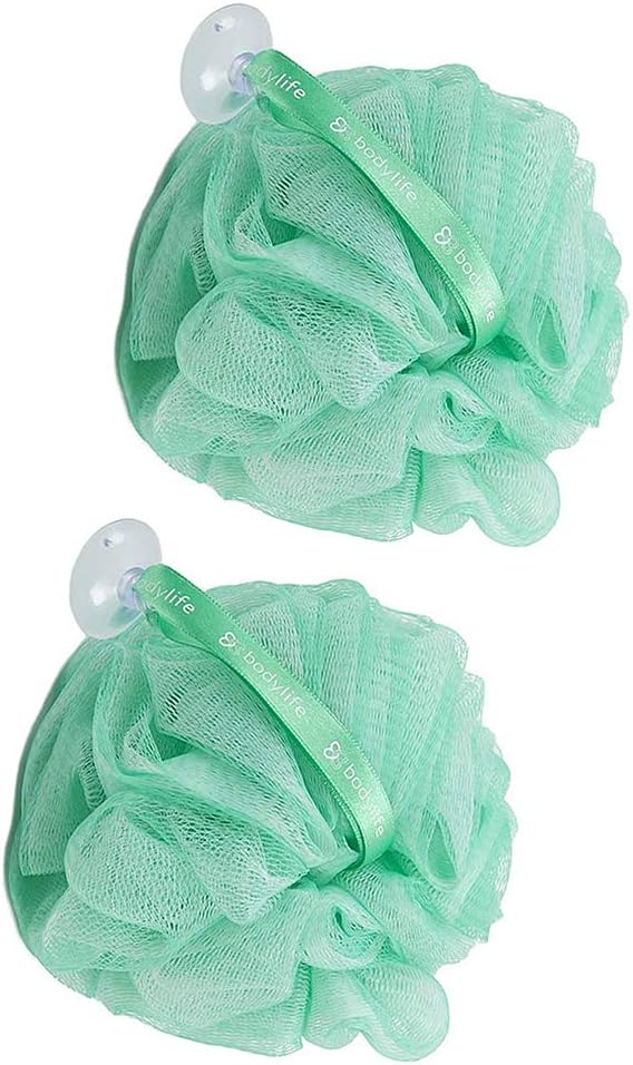 Omenluck 2Pcs Bath Ball Body Exfoliate Face Cleaning Green White PE Gentle