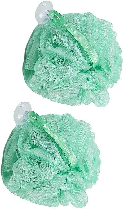 Omenluck 2Pcs Bath Ball Body Exfoliate Face Cleaning Green White PE Gentle