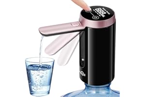 JOYHILL 5 Gallon Water Bottle Pump - Foldable Spout, Smart LED Display, Quiet Operation, Long-Lasting 1200mAh Battery, Food-Grade Material, Portable for Home, Office & Outdoor Use (Black)