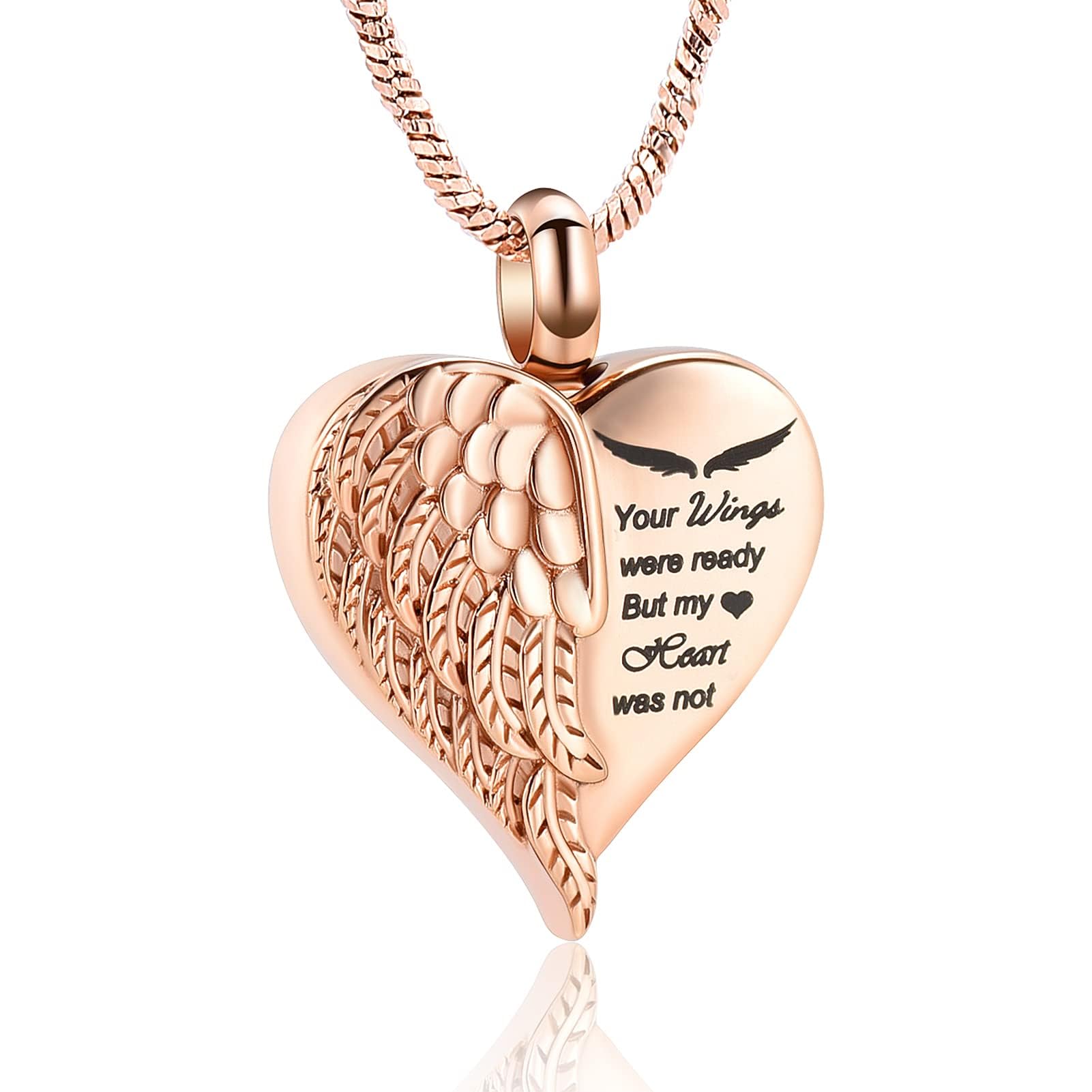 Love Heart Urn Necklace for Ashes Keepsake Memorial Cremation Jewelry Stainless Steel Angel Wing Heart Urn Locket Ashes Holder Memorial Urn Jewelry for Human/Pet Ashes