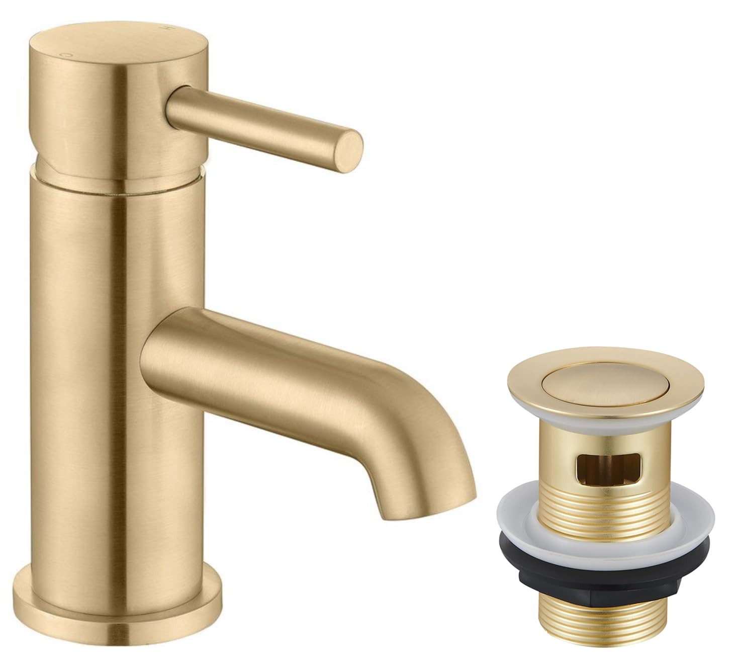 KINGBATH™ Mono Basin Mixer Tap with Click Clack Sprung Waste Bathroom Sink Hot and Cold Faucet Solid Brass Modern Brushed Brass Easy to Fit/Install