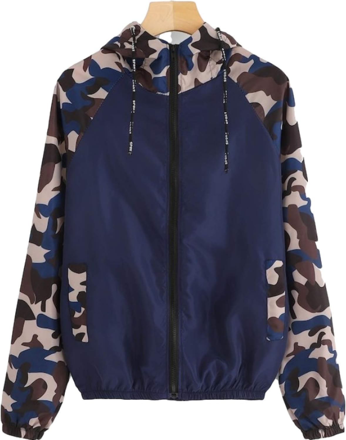 Amazon.com: Women's Camouflage Print Stitching Hooded Jacket With Zipper Drawstring Casual L 