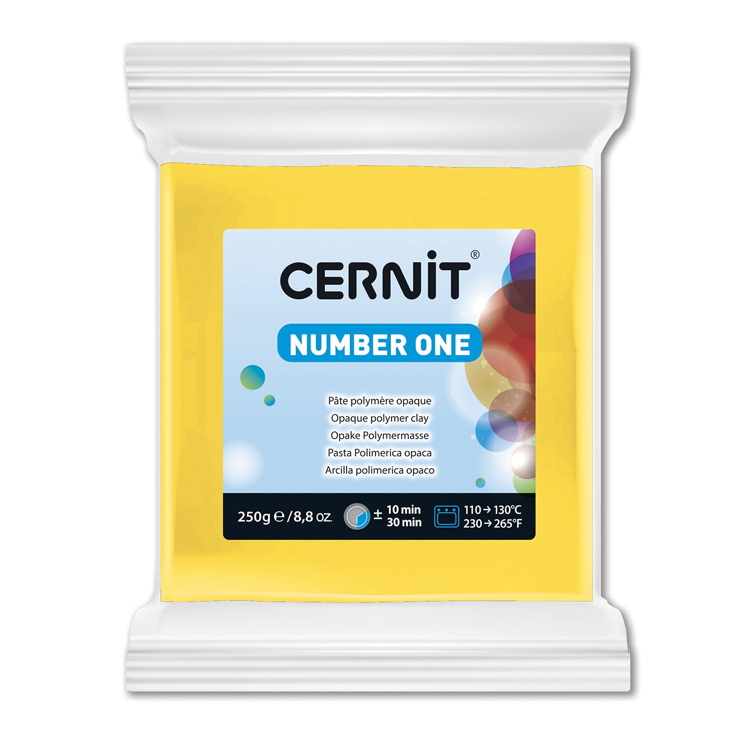 CERNIT CE0900250700C - A Pack of Polymer Clay Block - Number One Range - Modelling and Baking Clay - Yellow Colour - 250 g block - Manufactured in Belgium