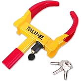 Tevlaphee Universal Wheel Lock Heavy Duty Security Trailer Wheel Lock Anti Theft Wheel Locks for Cars SUV Camper Motorcycle Trailer Great Deterrent Bright Color with 3 Keys (Red-Yellow)