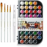 TRANSON 48 Colors Watercolor Paint Set with 4pcs Paint Brushes and 1pcs Water Brush Pen for Adults, Beginners and Artists