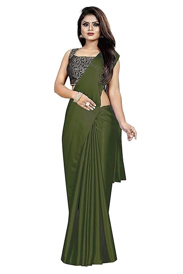 TDC Games Silk with Blouse Piece Saree (MADHURI MAHENDI_Green_One Size)