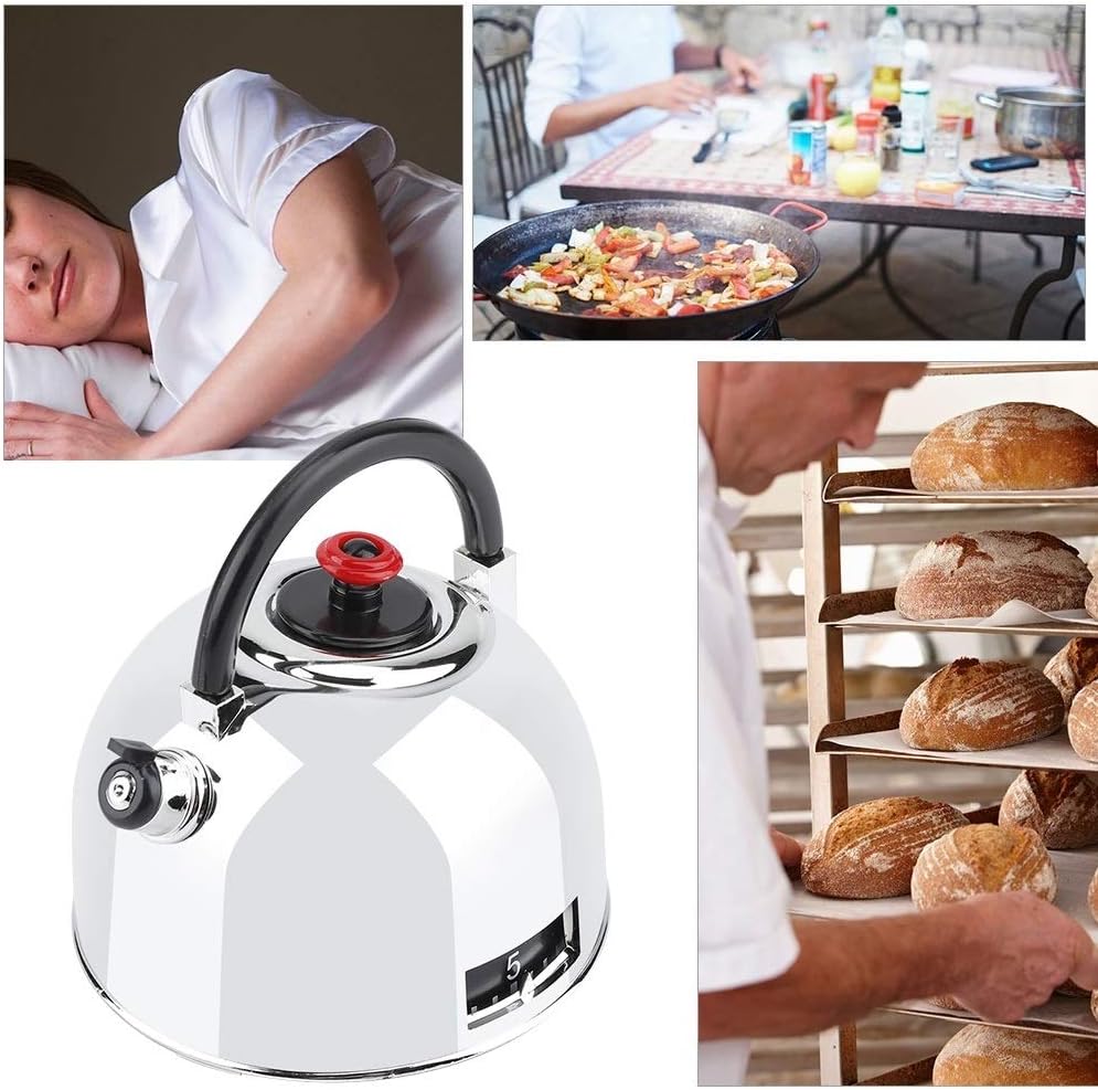 Tarente Teapot Shaped 60 Minutes Kitchen Timer Stainless Steel Mechanical Wind-Up Timer Time Reminder, Silver - Image 4