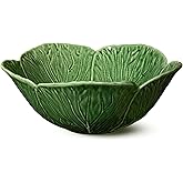 Le Jardin Green Cabbage Plates -3D DEEP SERVING BOWL, 12.75" x 5" &ndash; Large Sculpted Green Stoneware Leaf Bowl &ndash; Heirloom-Inspired Serveware for Salads, Pasta, and Fruit