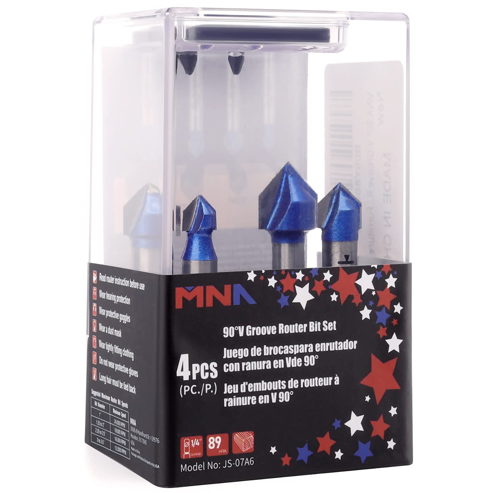 MNA 90° V Groove Router Bit 4 Pcs Set, 1/4 Inch