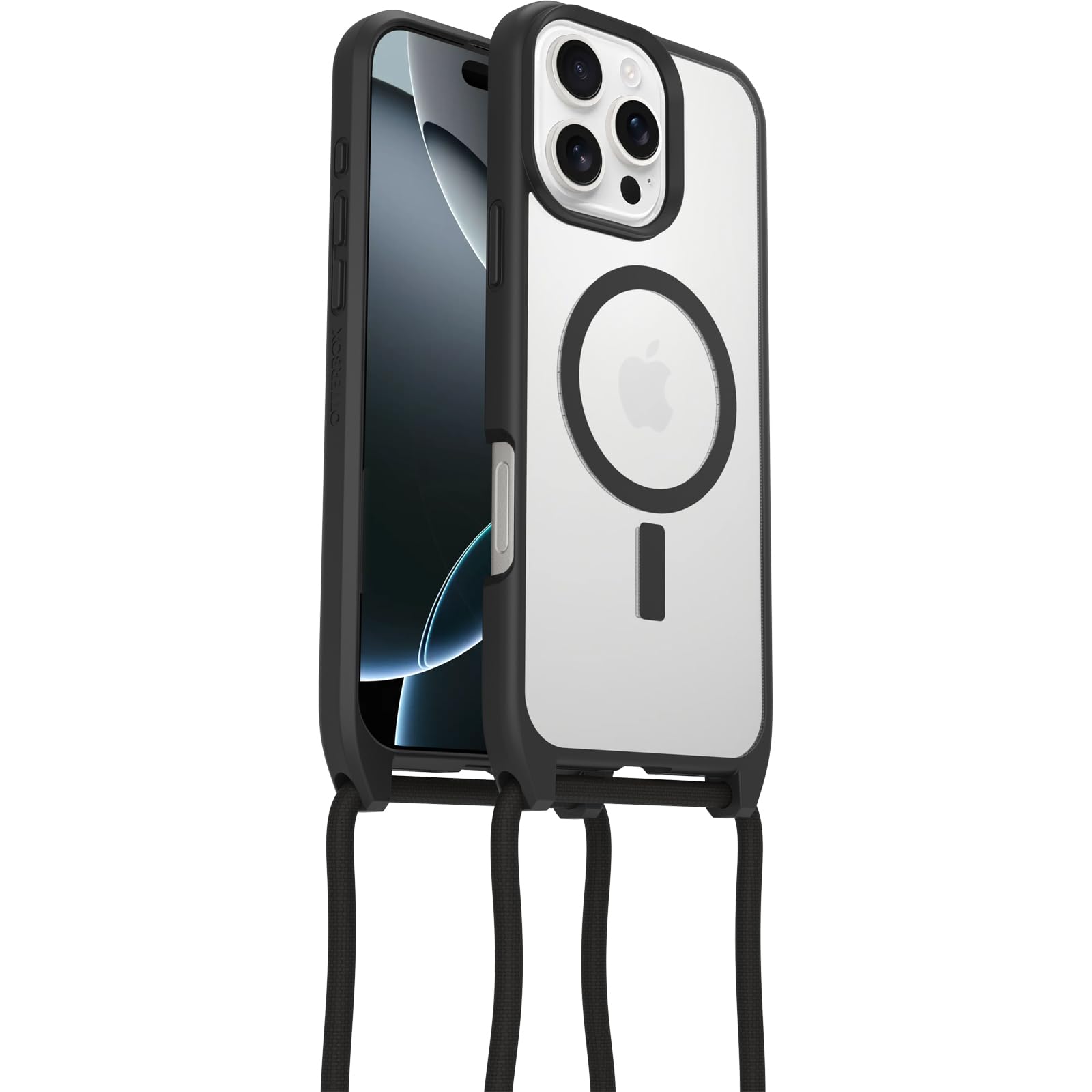 OtterBox React Series Necklace MagSafe Case for iPhone 16 Pro Max, Ultra-Slim, Protective Case with Adjustable and Detachable Necklace Strap, Tested to Military Standard, Clear/Black