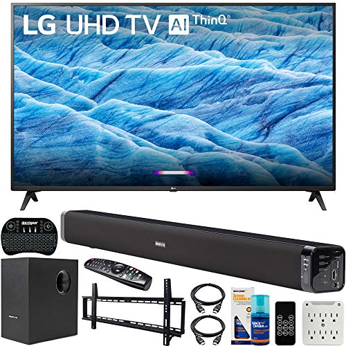 LG 70UM7370PUA 70-inch 4K HDR Smart LED IPS TV with AI ThinQ (2019) Bundle with Deco Gear 60W Soundbar with Subwoofer, Wall Mount Kit, Deco Gear Wireless Keyboard and 6-Outlet Surge Adapter