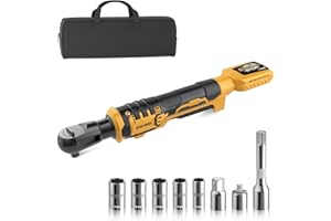 VERVEWAVE Cordless Ratchet Wrench for Dewalt 20V Battery, 3/8" Electric Ratchet Wrench Set, 88 Ft-lbs(120N.m), 500 RPM, Variable Speed, LED Light, 5 Sockets, 1/4" & 1/2" Adaptors, 3" Extension Bar(Tool Only)