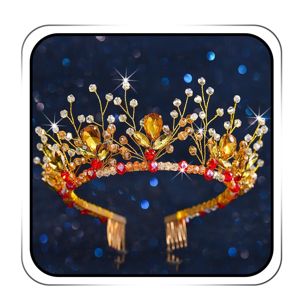 IYOU Bridal Wedding Crown Gold Crystal Headband Tiara Bride Bridesmaid Hair Accessories for Women