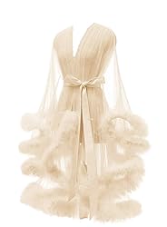 Tulle Feather Bridal Robe Sexy Sheer Mesh Short Old