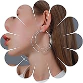 Allereyae Vintage Metal Circle Hoop Drop Earrings Layer Circle Dangle Earrings Silver Stacked Circle Hoop Earrings Hollow Textured Hoop Earrings Jewelry for Women