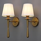 Yosoan Brass Gold Retro Boho White Fabric Wall Sconce Set of 2, Vintage Industrial Antique Indoor Hardwired Champagne Bronze 