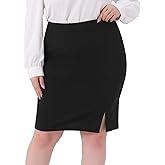 Agnes Orinda Womens Plus Size Pencil Skirt Knee Length High Waisted Stretchy Formal Business Work Skirt with Slit