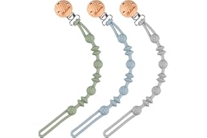 KALOVIN Silicone Pacifier Clip Holder with One-Piece Design for Baby Boys and Girls, Soft Flexible Pacifier Clips Binky Clips for Boys and Girls (3Packs-Sage/Ether/Gray)