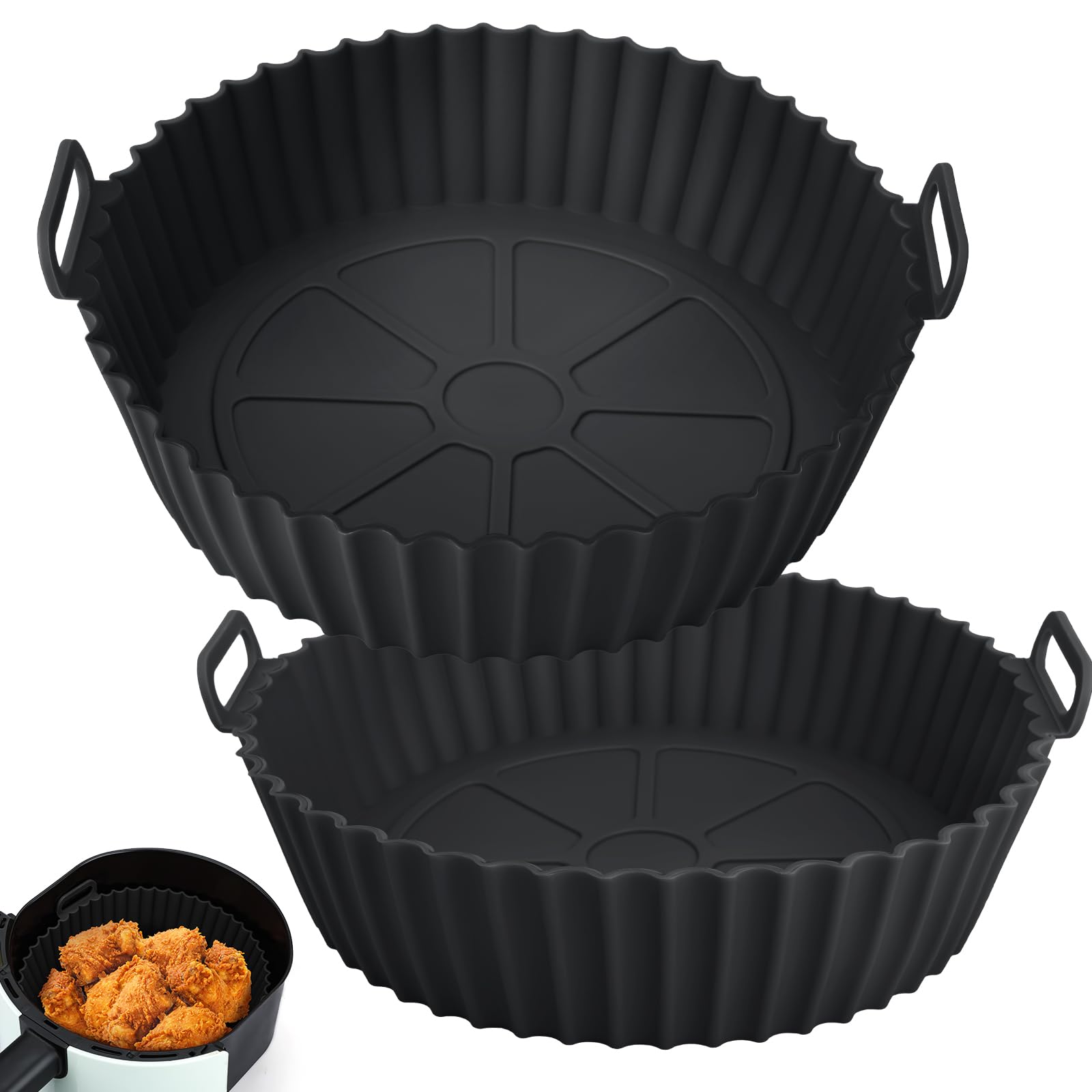 Photo 1 of Viretec 2 Pack Air Fryer Silicone Liners for Ninja, Reusable Silicone Bowl Basket Fit for 3 to 5QT Air Fryer, Replacement of Flammable Parchment Paper