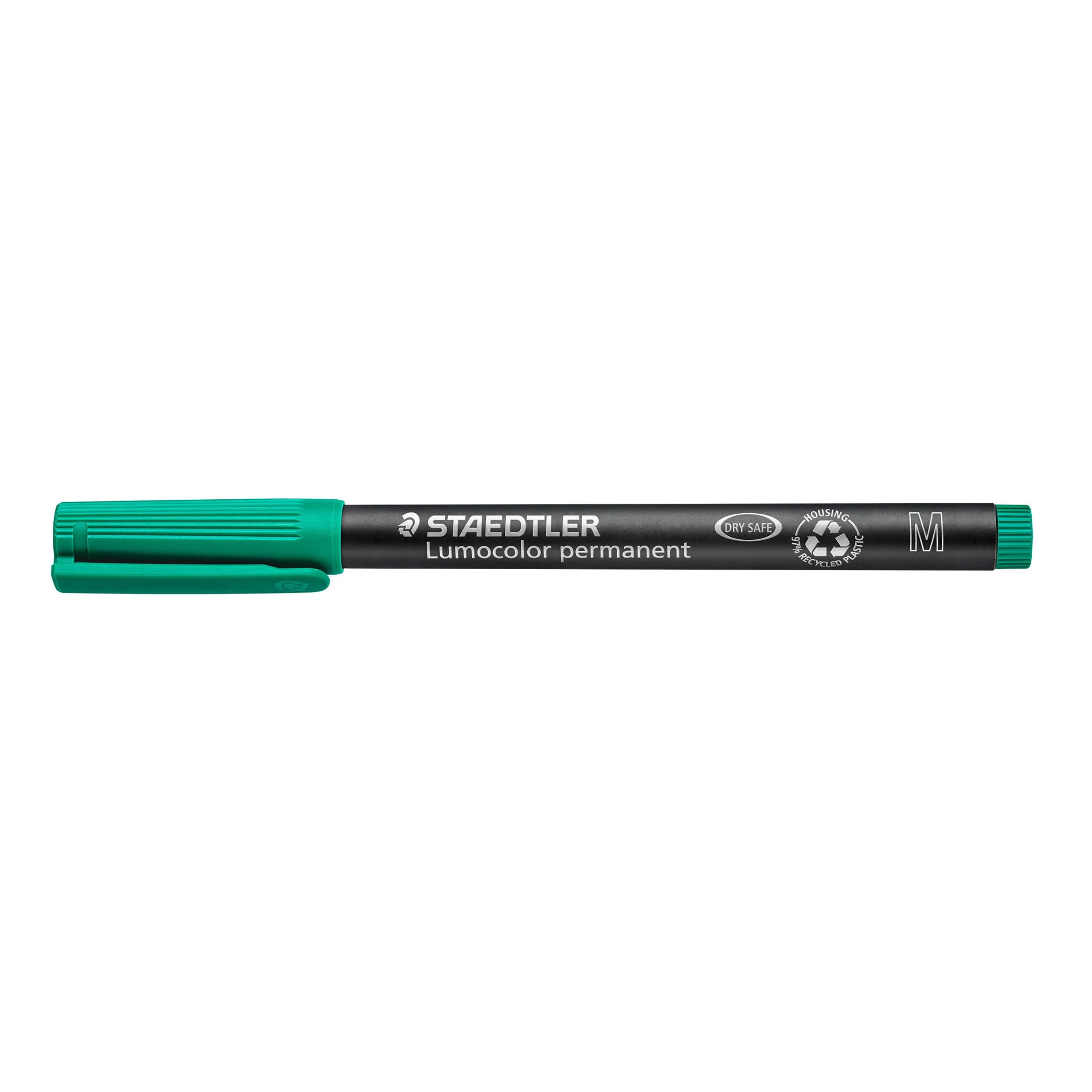 STAEDTLER 317-5 Lumocolor Permanent Pen, Medium Line Width, 1.0mm - Green (Box of 10)