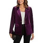 MINTLIMIT Womens Velvet Jacket Casual Work Office Long Sleeve Lapel Collar Button Blazer Jackets with Pockets Outerwear, Purple