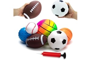 beetoy Ball Set for Toddlers 1-3, Assorted Toddler Sports Balls Toy 6 PCS, Kids Balls Soft Toy Balls - Soccer Ball Playground Balls Basketball Volleyball Baseball Rugby - Inflatable with Pump