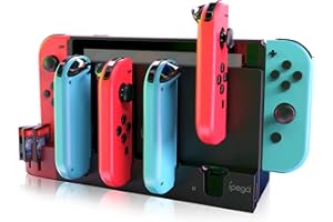 Controller Charging Station for Nintendo Switch& OLED, Extension Charging Dock with 9 Game Card Storage Slots