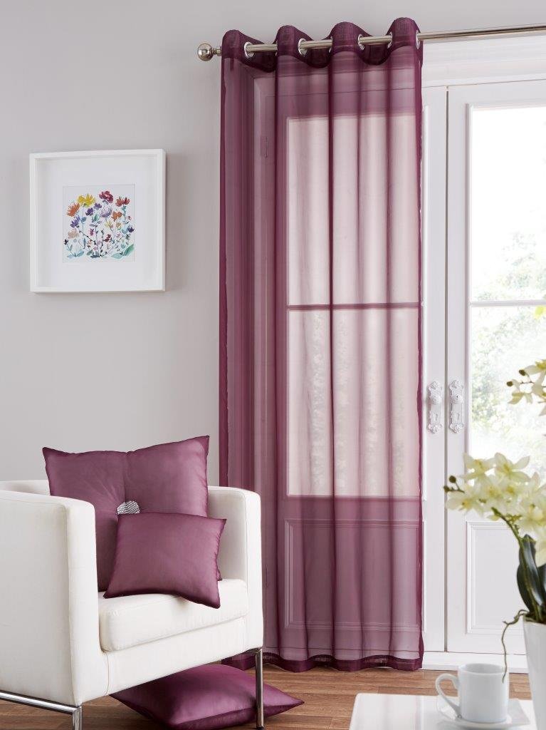 GC GAVENO CAVAILIA Eyelet Swiss Voile Curtain, Luxury Ring Top Drapery Glamorous Fancy Easy Care Window Treatment, Aubergine, 55X86 Inch