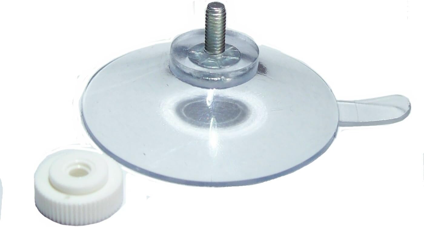 Suction Cups..Packet of (2) 52mm (just over 2") suction cup with M4 screw (10mm) with separate ridged nut, standard cup, sucker, suckers, plain, clear vinyl PVC suction cup with screw.