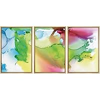 SIGNWIN Framed Canvas Wall Art Red, Blue, Yellow and Green Alcohol Ink Color Block Abstract Digital Art Modern Colorful for Living Room, Bedroom, Office - 16
