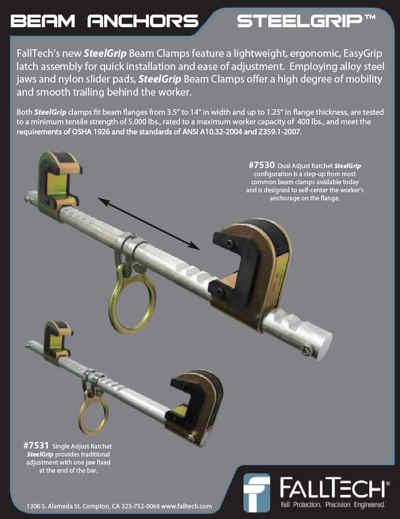 FallTech 7533 Trailing Beam Clamp 3" to 13" Safety Harnesses Business & Industrial