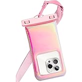 Foweroty Floatable Waterproof Phone Pouch Case for iPhone 17 16 Pro Max/15/14/13/12, IP68 Travel Cellphone Dry Bag, Beach Cruise Ship Essentials Bags with Crossbody Lanyard,Iridescent Pink(1 Pack)