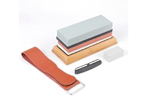 Wallfire Whetstone Kit, 400/1000 and 3000/8000 Grit Double Side Grit Whetstone, Knives Sharpening Stone with Anti-Slip Bamboo