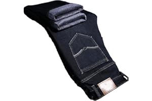 Men's Winter Wool-Lined Fleece Straight Leg Denim Jeans Casual Pants