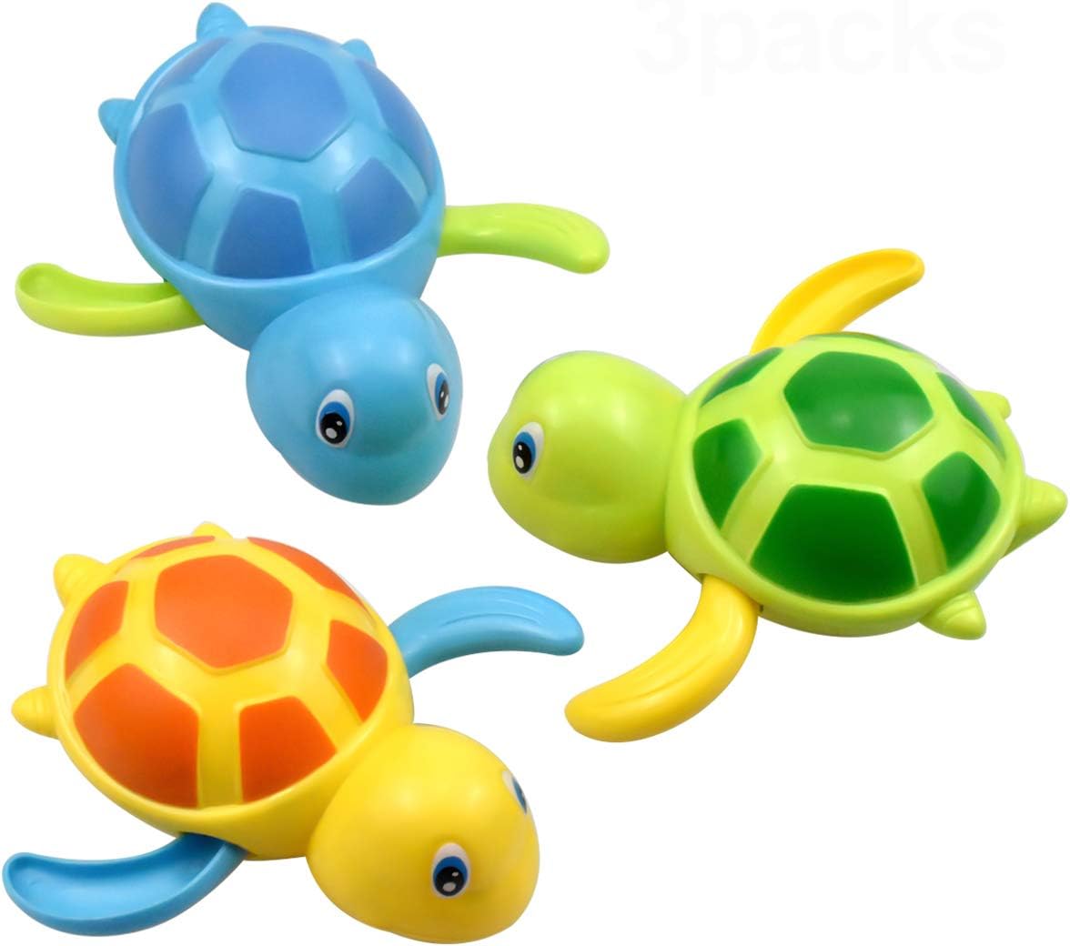 NATCUE 3PCS Baby Bath Toys - Clockwork Turtle & Wind Up Swimming Turtle for Toddlers Boys & Girls, Yellow, Small
