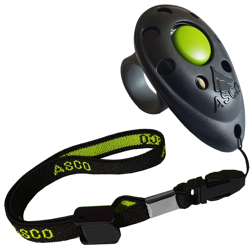 ASCO Premium Finger Clicker with Elastic Wrist Strap, Ergonomic PET Dog Puppy Cat Horse Quality Training Clicker, black AC01FA
