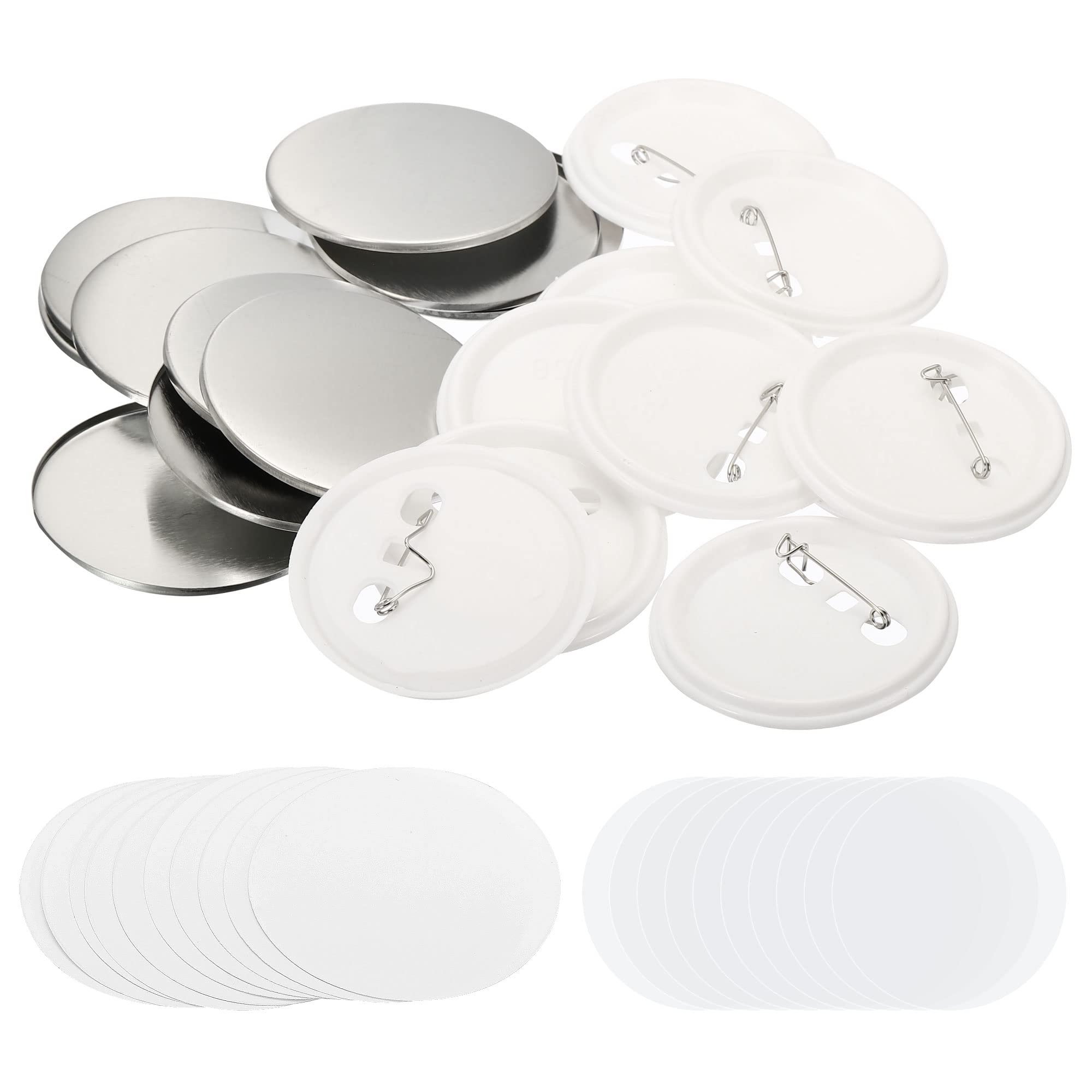 PATIKIL 2.26inch Button Parts, 50Pcs Round Badge Parts DIY Pin Maker Kit for Button Maker Machine with Metal Cover Plastic Base, Film and Blank Paper