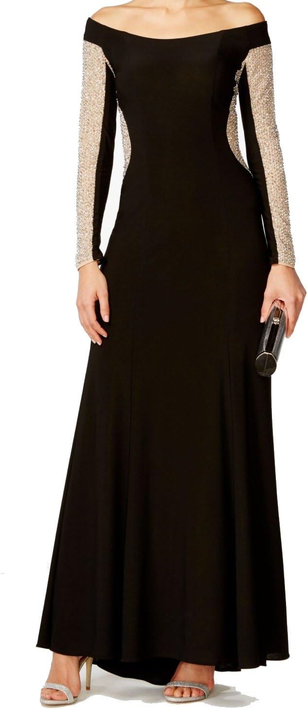 Xscape Women's Ity Off The Shoulder Bead Long Sleeve Dress