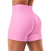 YEOREO Women Workout Yoga Shorts 4.5" No Front Seam Hidden Scrunch Almiy High Rise Buttery Biker Shorts