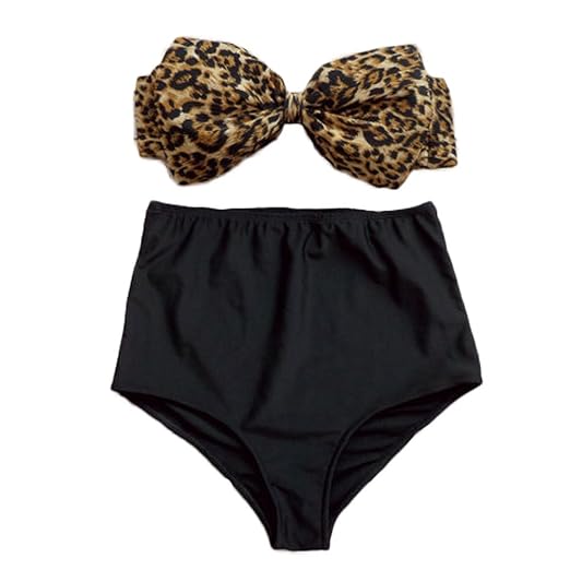 DELEY Damen DamenElegante Bowknot Hohe Taille Leopard Streifen Bikini Bademode Beachwear