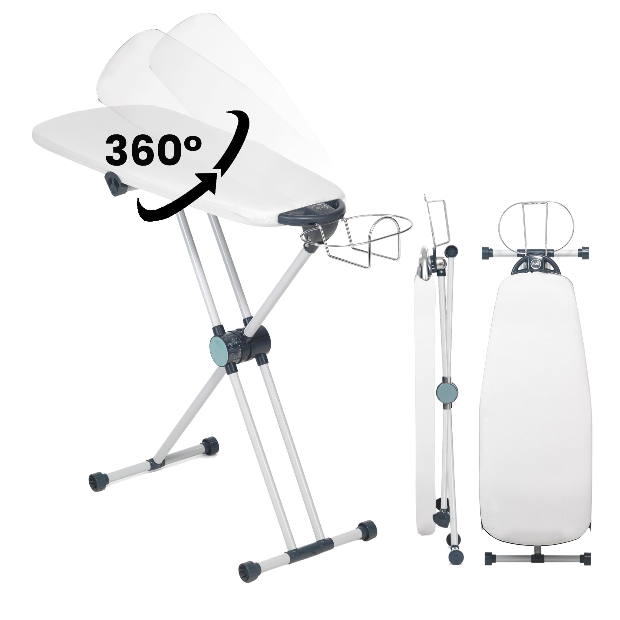 Dazzl 360° Dual-Sided Iron Board - Torso-Shaped Ironing Board Full Size with 8-Level Adjustable Height, Detachable Iron Holder, Garment Clips - HDPE Heat-Resistant Surface