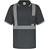 TCCFCCT Hi Vis Shirts for Men Short Sleeve High Visibility Shirts for Men with Polo Neck, Quick Drying Reflective Safety Shirts for Men Construction Worker, Driver, Surveyors, PLD-Dark Grey-XL