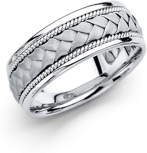 Gemapex Solid 14k White Gold Wedding Band Rope Braided Ring Design