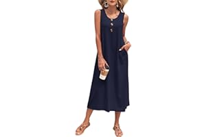 MISFAY Women's Summer Dress Sleeveless Casual Beach Long A Line Sun Dress with Pockets