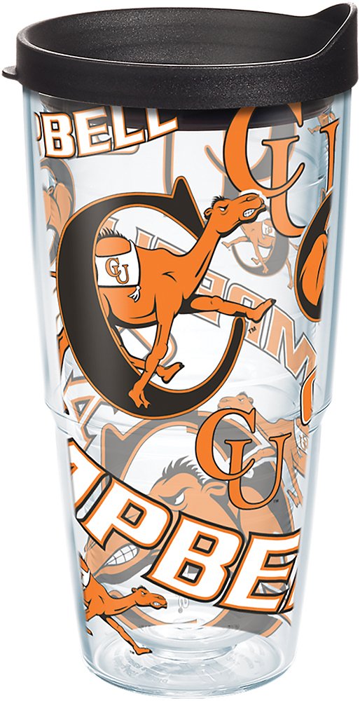 Tervis 1271135 Campbell University All Over Tumbler with Wrap and Black Lid, Tritan, Clear