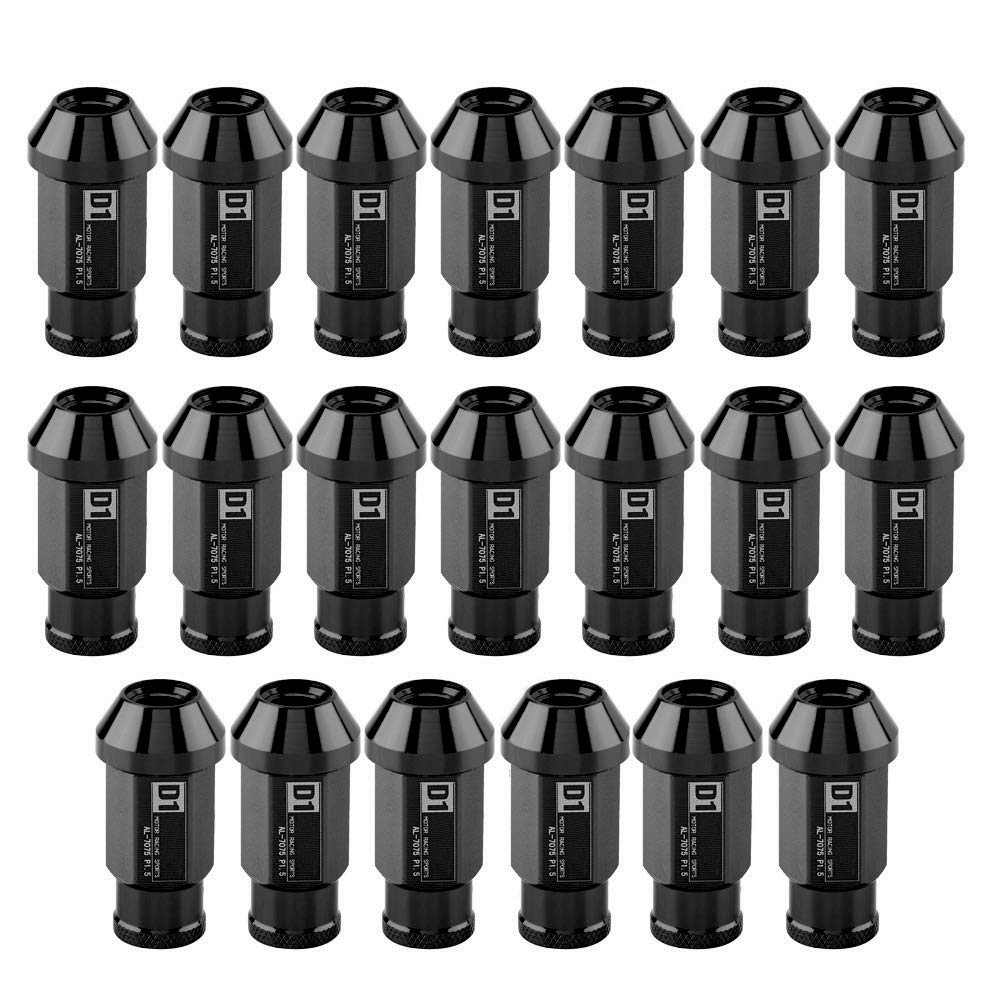 M12X1.5 Car Tire Screws, 20 pcs Car Secure Racing Lug Aluminum Wheel Locking Nut Nuts Tire Screw Screws (Black)